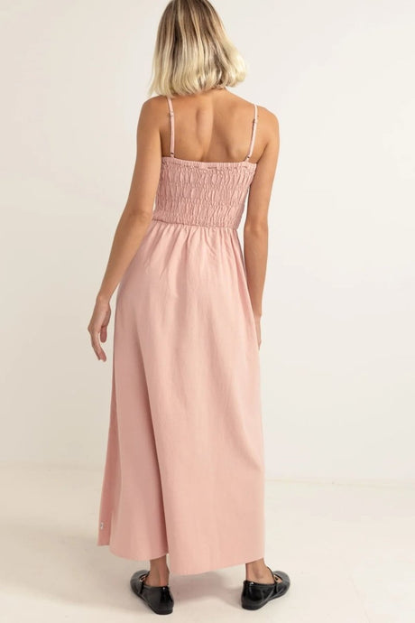 Classic Shirred Midi Robe Femme#DressRhythm