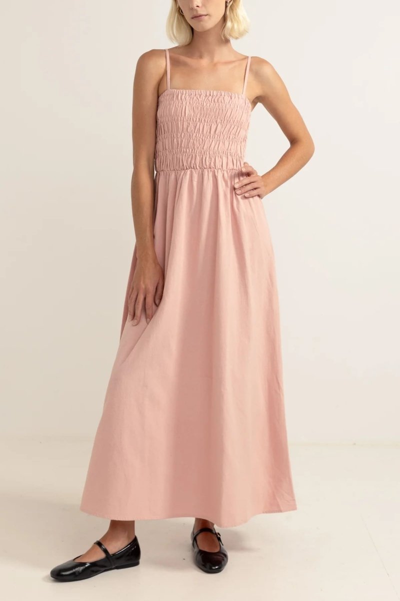 Classic Shirred Midi Robe Femme#DressRhythm
