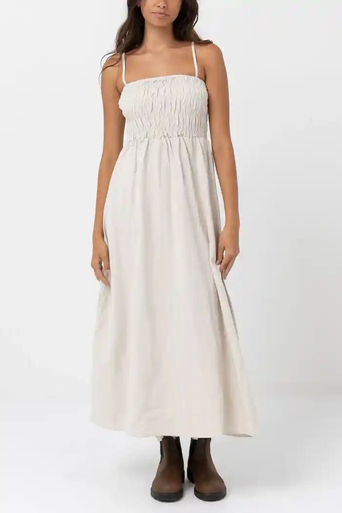 Classic Shirred Midi Robe Femme#DressRhythm