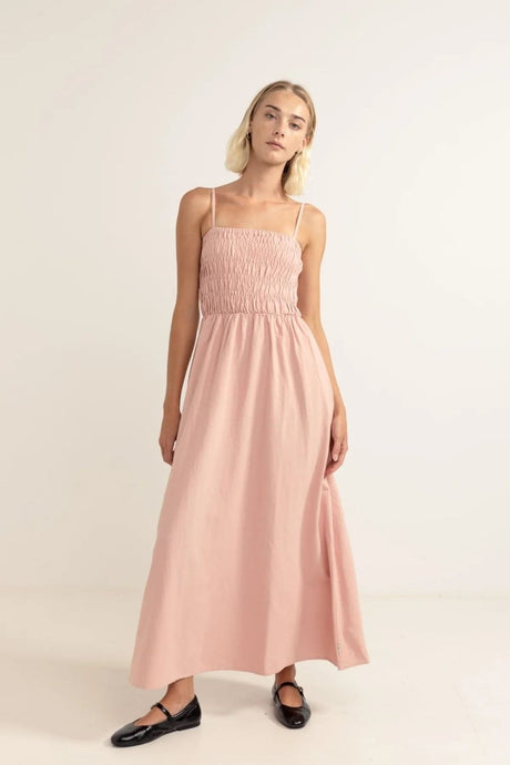 Classic Shirred Midi Robe Femme#DressRhythm