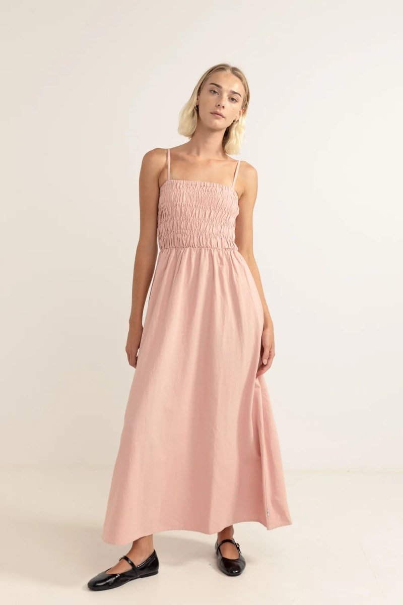 Classic Shirred Midi Robe Femme#DressRhythm